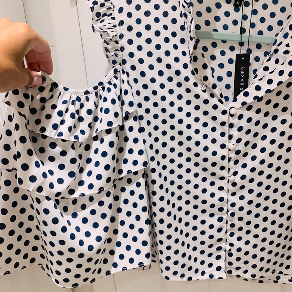 NWT Walter Baker Blue Polka Dot Open Shoulders Blouse / Top - Picture 8 of 15